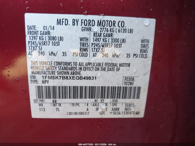 Aukcja sprzedaży 2014 Ford Explorer, vin: 1FM5K7B8XEGB49831, numer aukcji: 44377828