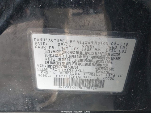 3N1CP5CV7NL500764 Nissan Kicks Sv Xtronic Cvt