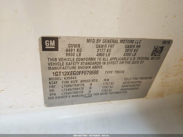 Продаж на аукціоні авто 2015 Gmc Sierra 2500hd, vin: 1GT12XEG0FF679688, номер лоту: 44377884