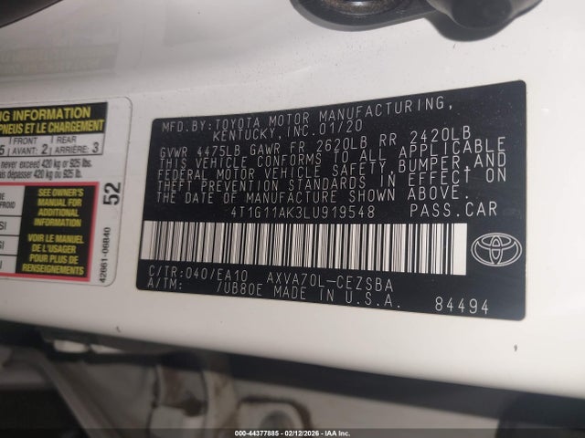 4T1G11AK3LU919548 Toyota CAMRY SE
