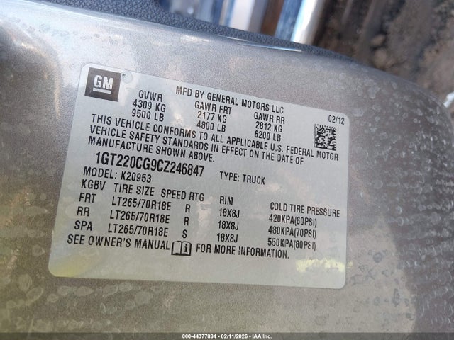 44377894 :رقم المزاد ، 1GT220CG9CZ246847 vin ، 2012 Gmc Sierra 2500hd Sle مزاد بيع