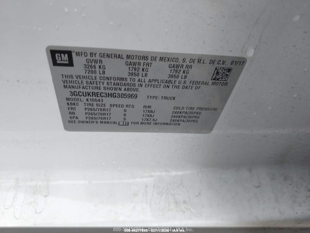 44377899 :رقم المزاد ، 3GCUKREC3HG305969 vin ، 2017 Chevrolet Silverado 1500 1lt مزاد بيع