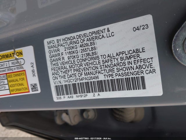 1HGCY2F54PA026496 Honda Accord Hybrid Sport