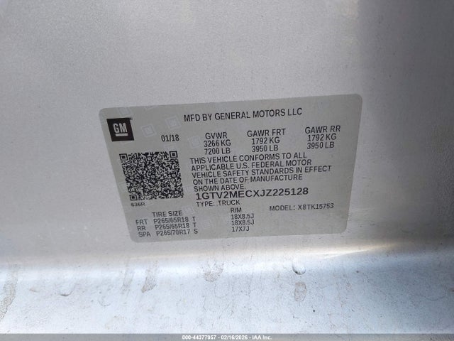 Продажа на аукционе авто 2018 Gmc Sierra 1500 Sle, vin: 1GTV2MECXJZ225128, номер лота: 44377957