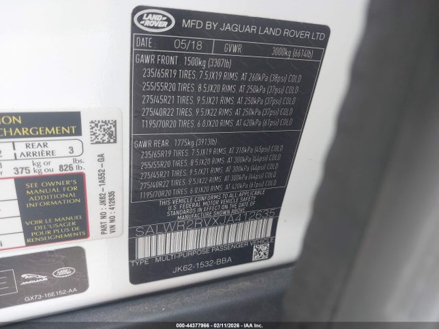 SALWR2RVXJA412635 Land Rover Range Rover Sport Hse