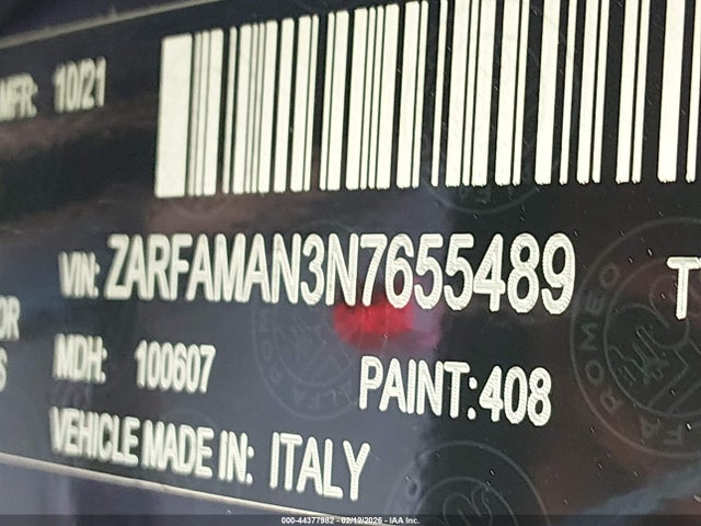 ZARFAMAN3N7655489 Alfa Romeo Giulia Sprint Rwd