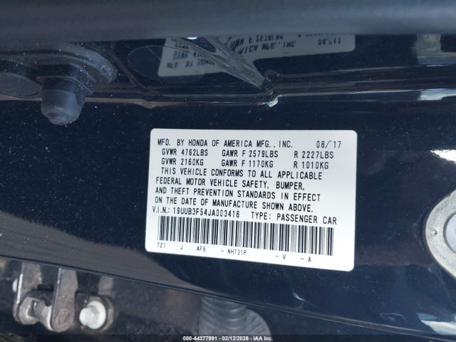 2018 Acura Tlx Tech Pkg მანქანა იყიდება აუქციონზე, vin: 19UUB3F54JA003416, აუქციონის ნომერი: 44377991
