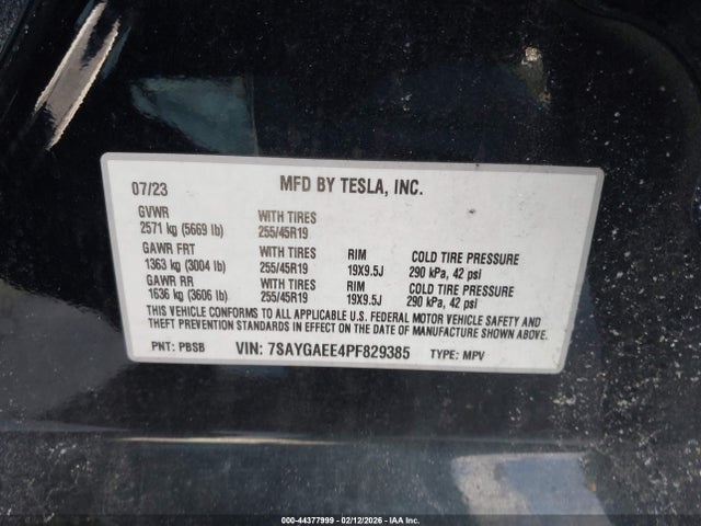 Auction sale of the 2023 Tesla Model Y, vin: 7SAYGAEE4PF829385, lot number: 44377999