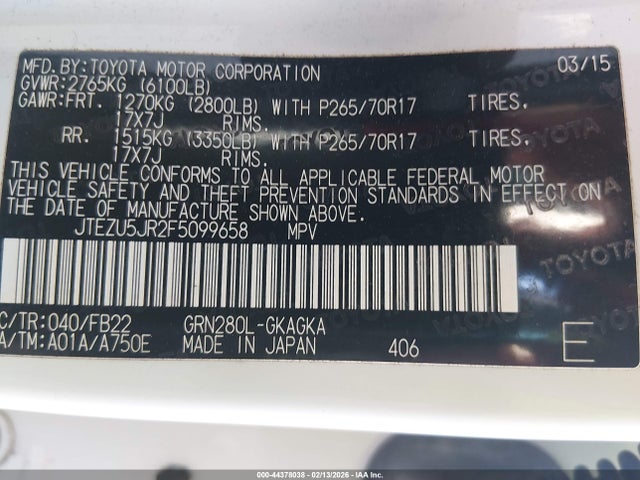 JTEZU5JR2F5099658 Toyota 4RUNNER SR5