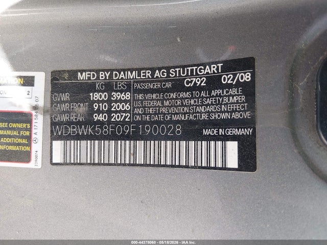 Продажа на аукционе авто 2009 Mercedes-benz Slk 350, vin: WDBWK58F09F190028, номер лота: 44378060