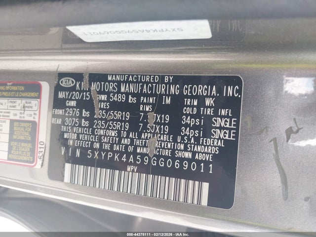 5XYPK4A59GG069011 KIA Sorento 3.3l Sxl