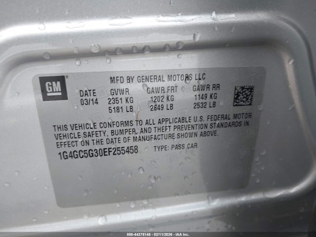 Aukcja sprzedaży 2014 Buick Lacrosse Leather Group, vin: 1G4GC5G30EF255458, numer aukcji: 44378148