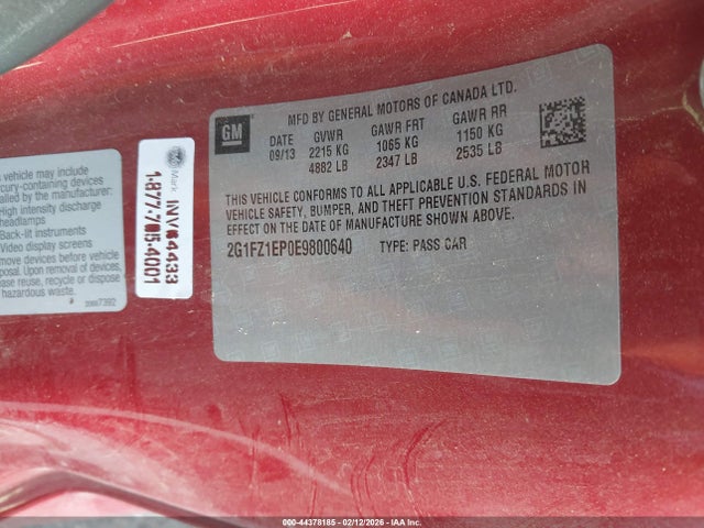 2G1FZ1EP0E9800640 Chevrolet CAMARO ZL1