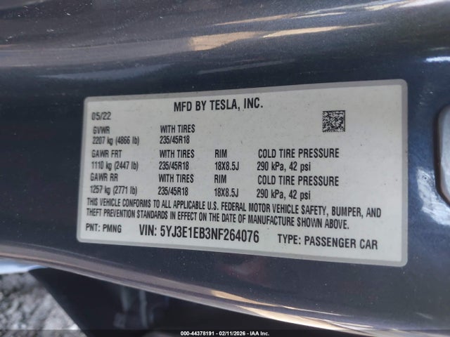 2022 TESLA MODEL 3 5YJ3E1EB3NF264076 Photo 8