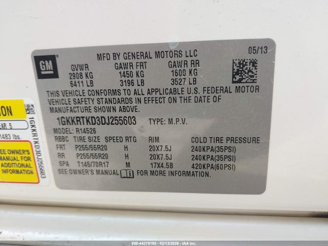 Продаж на аукціоні авто 2013 Gmc Acadia Denali, vin: 1GKKRTKD3DJ255603, номер лоту: 44378195