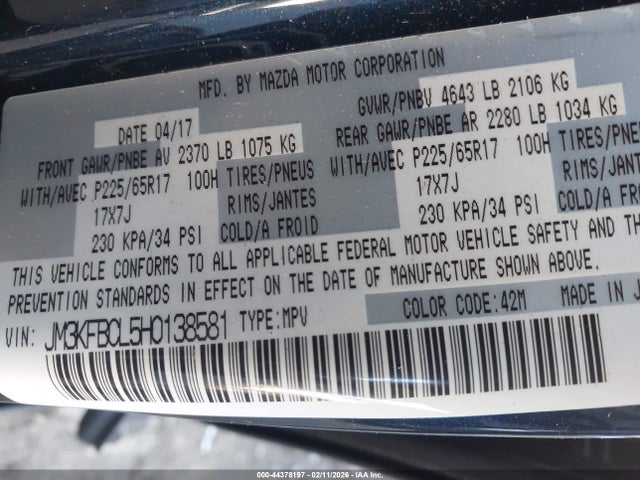 JM3KFBCL5H0138581 Mazda Cx-5 Touring