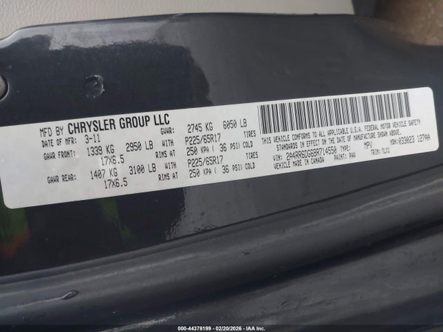 Продаж на аукціоні авто 2011 Chrysler Town & Country Limited, vin: 2A4RR6DG6BR714550, номер лоту: 44378199