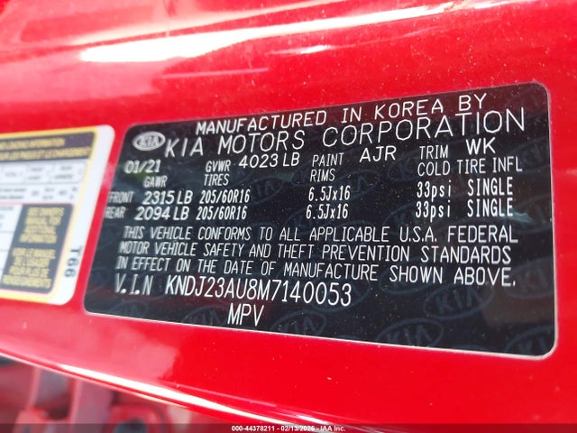 2021 Kia Soul Lx მანქანა იყიდება აუქციონზე, vin: KNDJ23AU8M7140053, აუქციონის ნომერი: 44378211