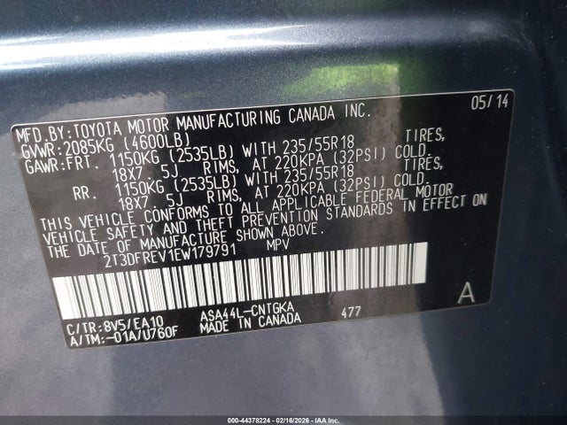 Toyota Rav4 Limited 2014 2T3DFREV1EW179791 Image 9