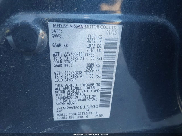 44378232 :رقم المزاد ، 5N1AT2MV3FC813400 vin ، 2015 Nissan Rogue Sl مزاد بيع