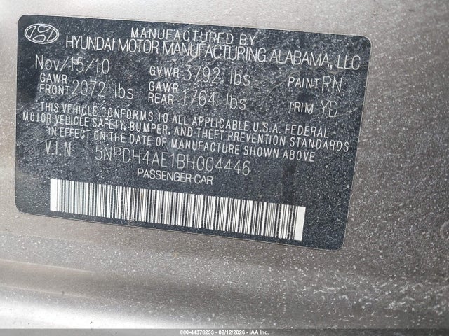 Aukcja sprzedaży 2011 Hyundai Elantra Gls, vin: 5NPDH4AE1BH004446, numer aukcji: 44378233