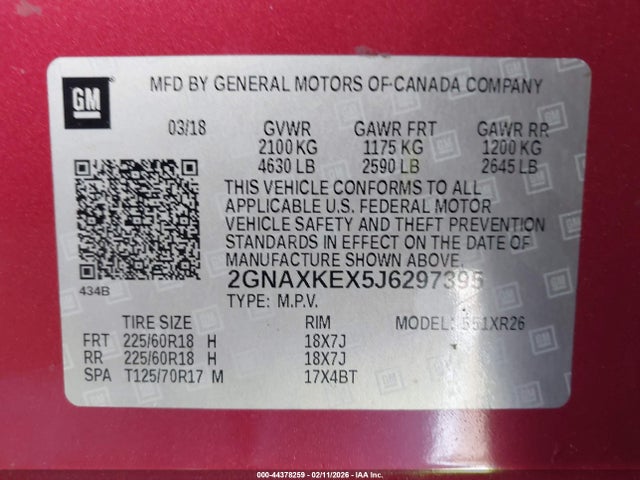 2GNAXKEX5J6297395 Chevrolet EQUINOX LT