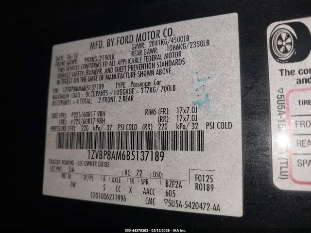 2011 FORD MUSTANG 1ZVBP8AM6B5137189 Photo 8