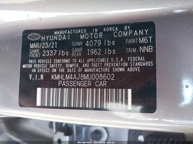 KMHLM4AJ8MU008602 Hyundai Elantra Hybrid Blue