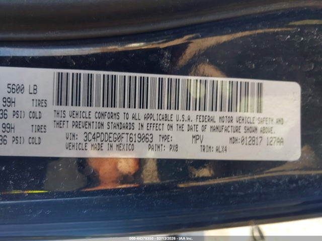 Aukcja sprzedaży 2015 Dodge Journey R/t, vin: 3C4PDDEG0FT619063, numer aukcji: 44378350