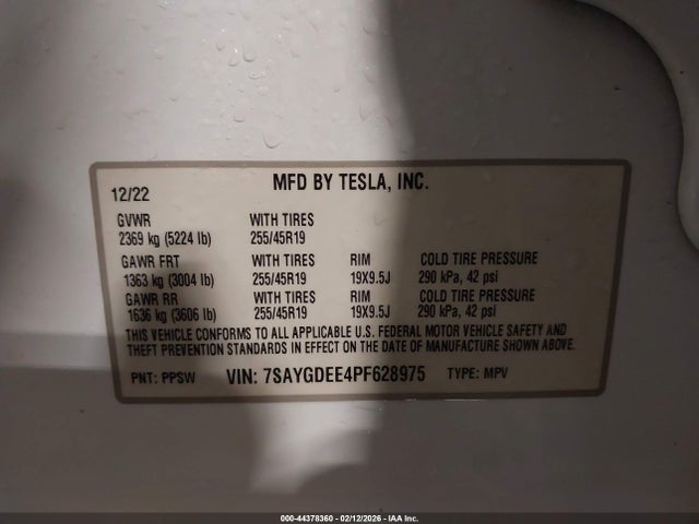 44378360 :رقم المزاد ، 7SAYGDEE4PF628975 vin ، 2023 Tesla Model Y Awd/long Range Dual Motor All-wheel Drive مزاد بيع