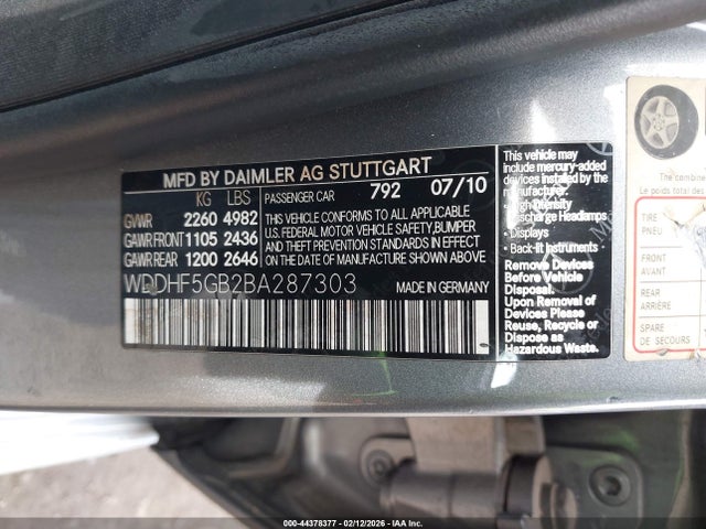 2011 Mercedes-benz E 350 მანქანა იყიდება აუქციონზე, vin: WDDHF5GB2BA287303, აუქციონის ნომერი: 44378377