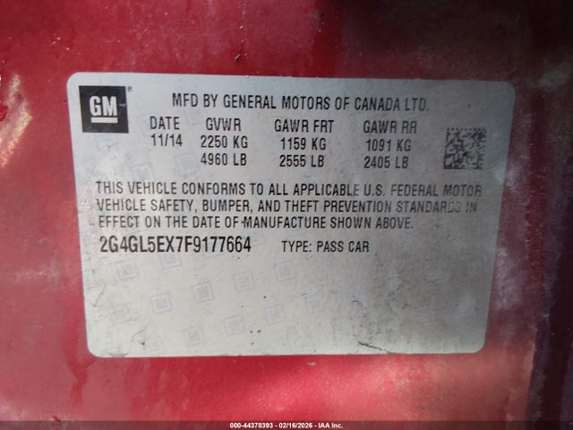 Aukcja sprzedaży 2015 Buick Regal Turbo, vin: 2G4GL5EX7F9177664, numer aukcji: 44378393