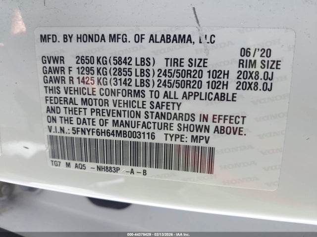 2021 HONDA PILOT 5FNYF6H64MB003116 Photo 8