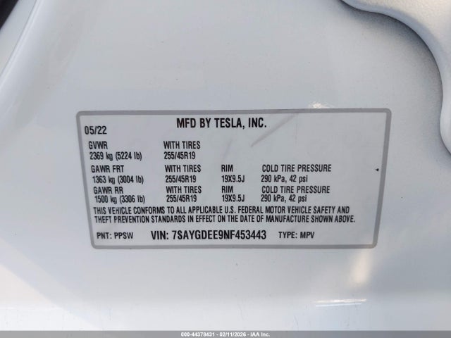 2022 TESLA MODEL Y 7SAYGDEE9NF453443 Photo 8