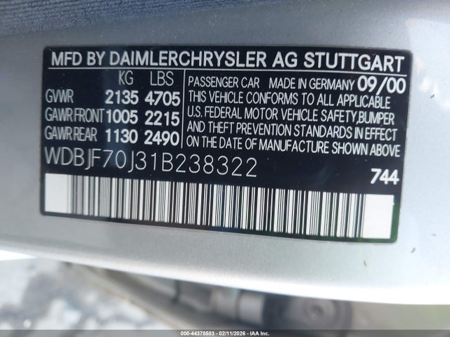 Продаж на аукціоні авто 2001 Mercedes-benz E 430, vin: WDBJF70J31B238322, номер лоту: 44378503