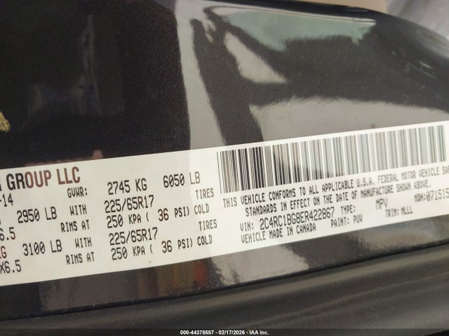 44378557 :رقم المزاد ، 2C4RC1BG8ER422867 vin ، 2014 Chrysler Town & Country Touring مزاد بيع