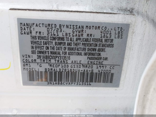3N1AB8CVXPY313516 Nissan Sentra Sv Xtronic Cvt