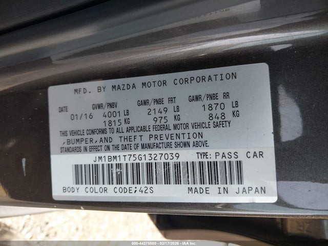 Aukcja sprzedaży 2016 Mazda Mazda3 I Sport, vin: JM1BM1T75G1327039, numer aukcji: 44378580
