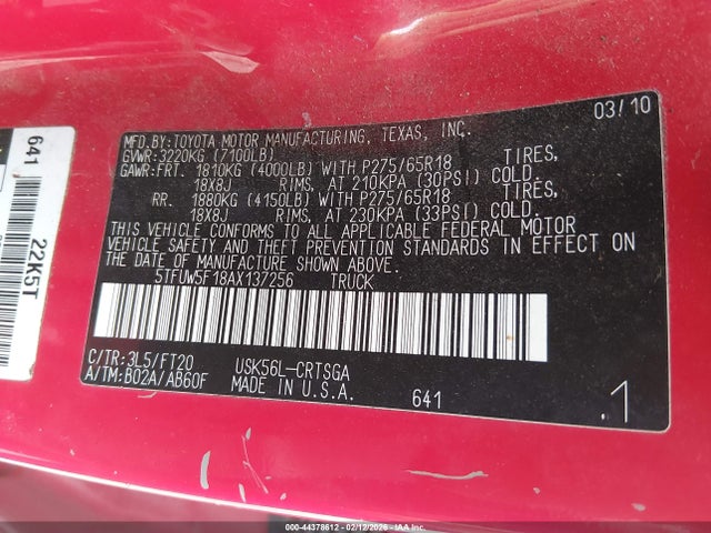 2010 TOYOTA TUNDRA 5TFUW5F18AX137256 Photo 8