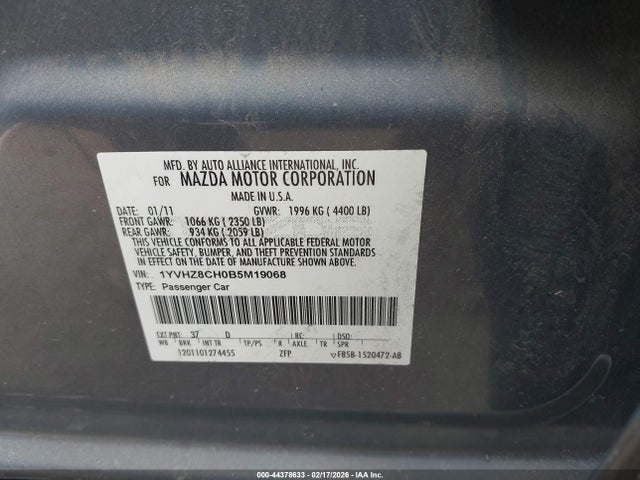 Aukcja sprzedaży 2011 Mazda Mazda6 I Touring, vin: 1YVHZ8CH0B5M19068, numer aukcji: 44378633