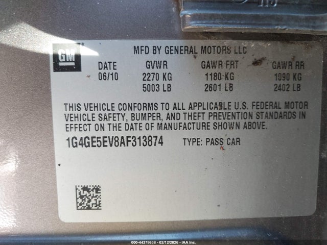 Продаж на аукціоні авто 2010 Buick Lacrosse Cxs, vin: 1G4GE5EV8AF313874, номер лоту: 44378638