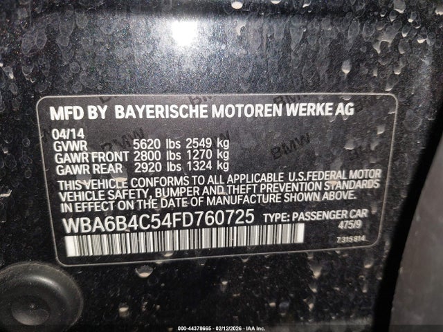 Aukcja sprzedaży 2015 Bmw 650i Gran Coupe Alpina B6 Xdrive/xdrive, vin: WBA6B4C54FD760725, numer aukcji: 44378665