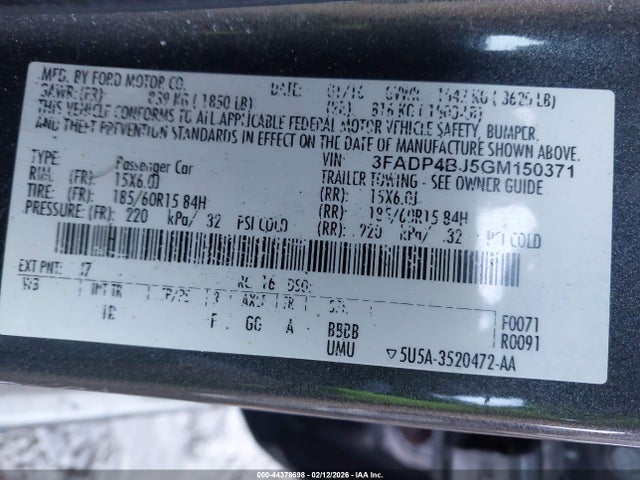 Продаж на аукціоні авто 2016 Ford Fiesta Se, vin: 3FADP4BJ5GM150371, номер лоту: 44378698