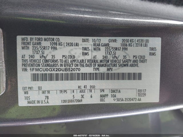 Aukcja sprzedaży 2013 Ford Escape Se, vin: 1FMCU0GX2DUB52070, numer aukcji: 44378707