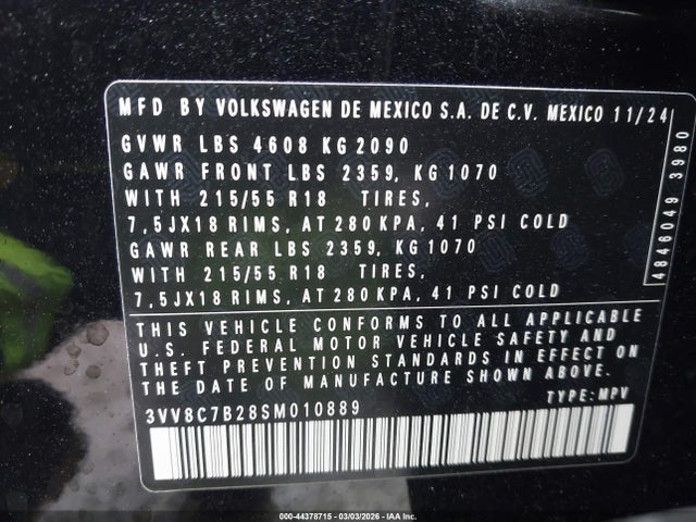 3VV8C7B28SM010889 Volkswagen Taos 1.5t S