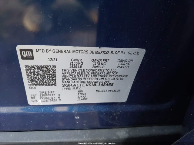 Aukcja sprzedaży 2022 Gmc Terrain Awd Sle, vin: 3GKALTEV9NL148468, numer aukcji: 44378734
