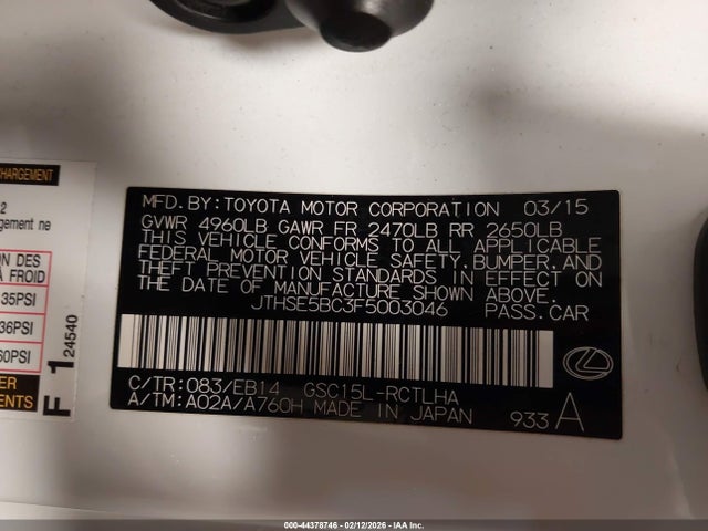 Aukcja sprzedaży 2015 Lexus Rc 350, vin: JTHSE5BC3F5003046, numer aukcji: 44378746