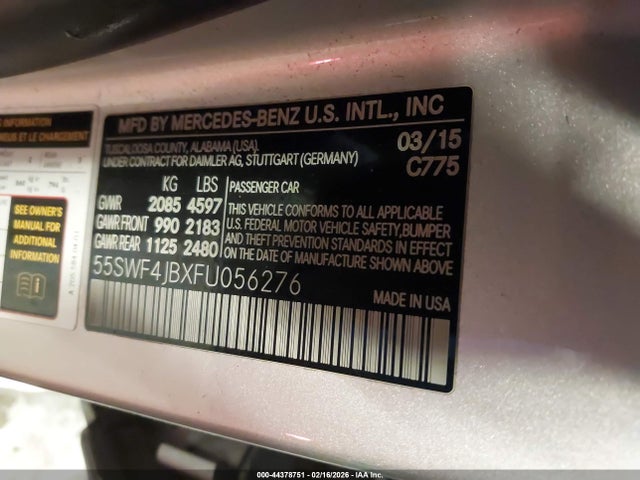 Продажа на аукционе авто 2015 Mercedes-benz C 300, vin: 55SWF4JBXFU056276, номер лота: 44378751