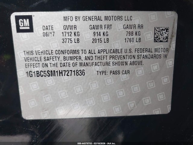 1G1BC5SM1H7271836 Chevrolet Cruze Ls Auto