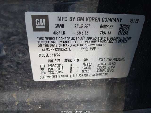 2021 CHEVROLET TRAX KL7CJPSB2MB322017 Photo 8